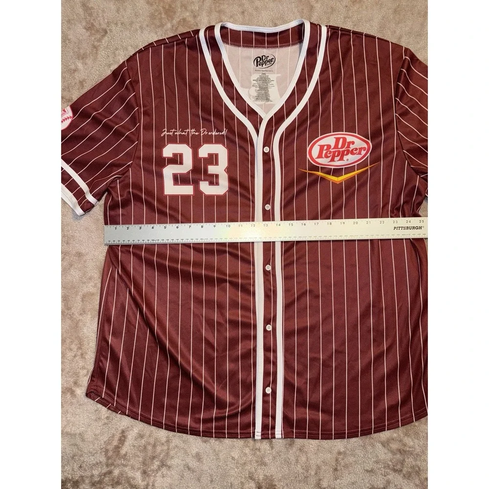 Dr Pepper #23 Baseball Jersey Men's Size 2XL Red Pinstripe Button Front